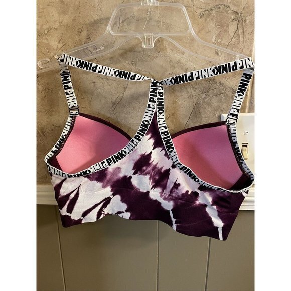 PINK Racerback Purple/White Sports Bra Size Small‎ (A36) - Picture 2 of 3